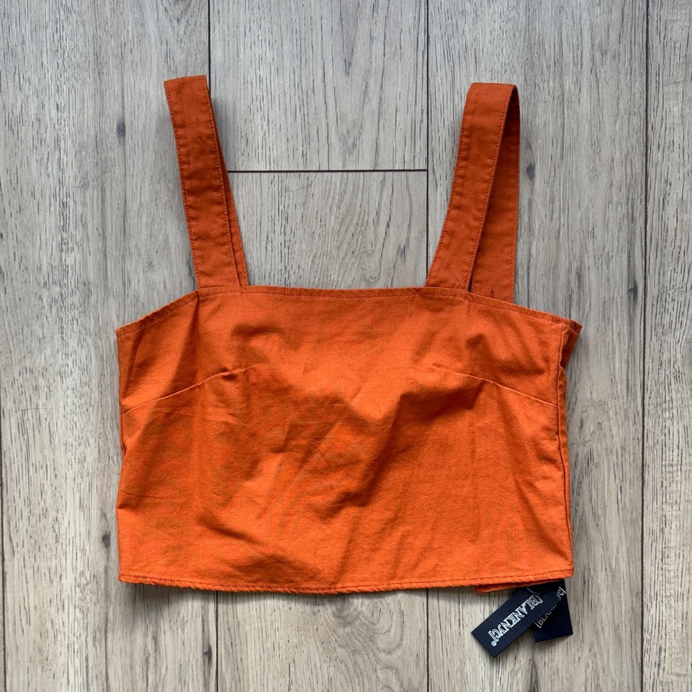 Blank NYC Linen Crop Top Womens Small Burnt Orange Tie Back Strappy Tank NWT